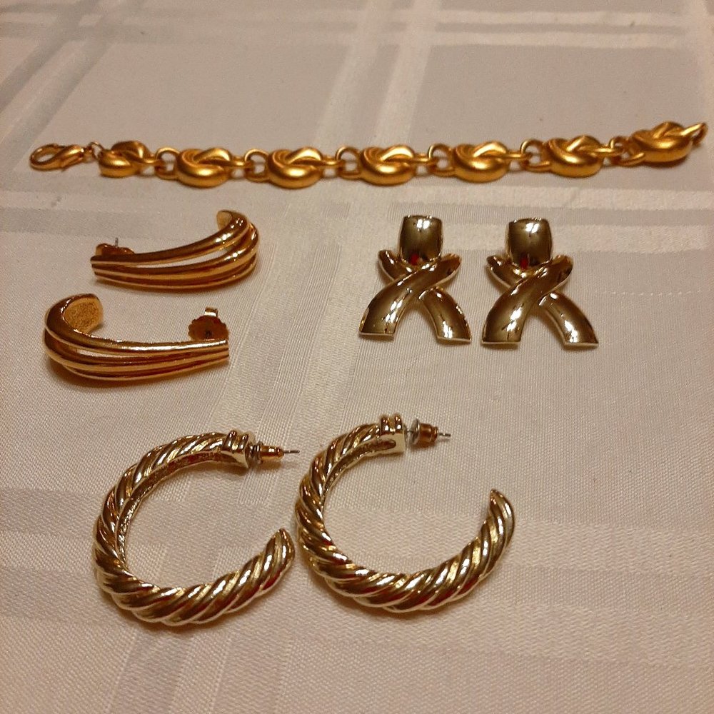 Vintage 1990s earrings (3 pr) and bracelet